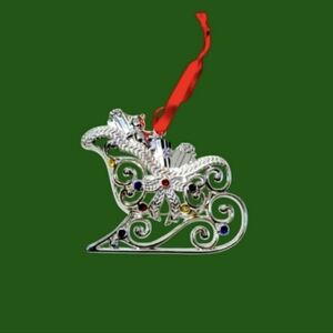 NEW Lenox Sparkle And Scroll Frosted Multi Colored Crystals Sleigh Ornament